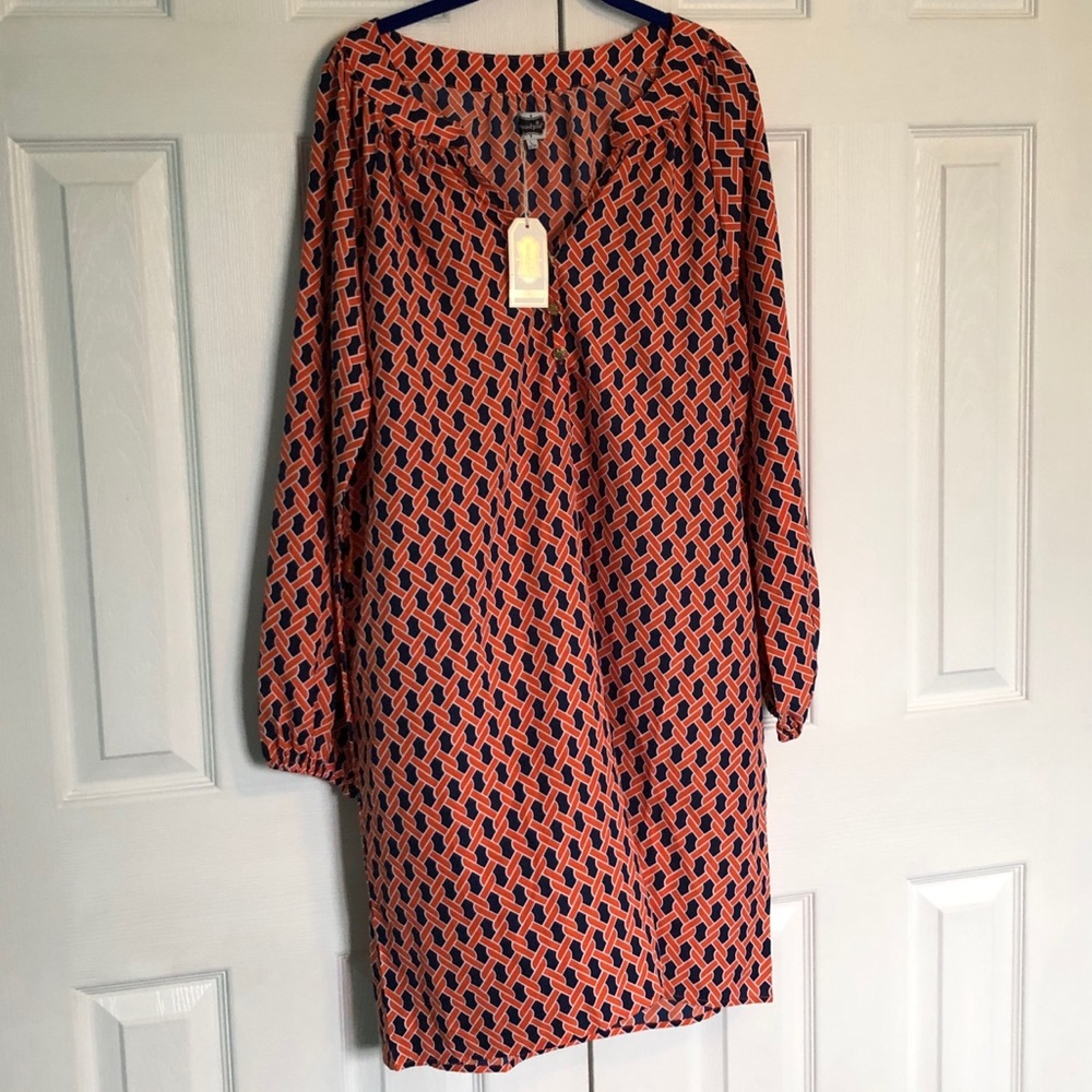 Orange & Navy “Rope” Print Dress